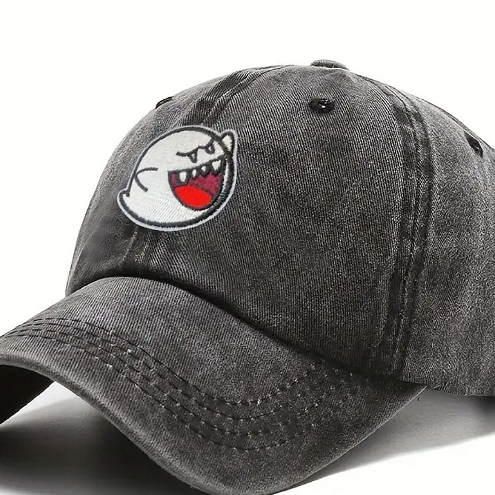 NEW Super Mario Brothers Ghost Hat Halloween Black Boos Mens Womens Cap Distress
